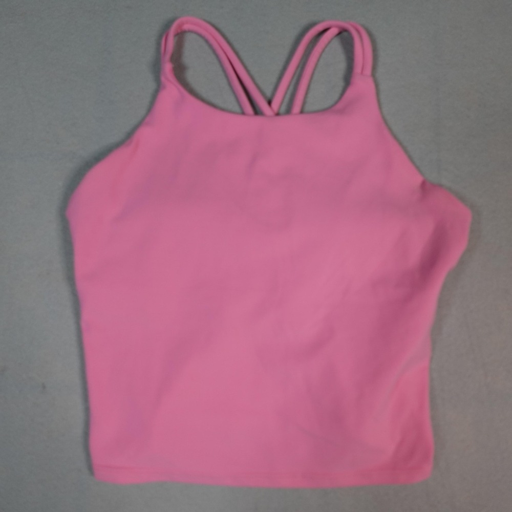 Athleta Tank Top Womens XS Pink High Neck Strappy Back Built In Bra Yoga Gym